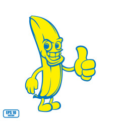 Cheerful banana. Mascot, logo, sticker, print. Cartoon character for use in design. Vector illustration, eps 10.