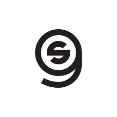 Initial letter gs, sg, s inside g, linked line circle shape logo, monogram black color