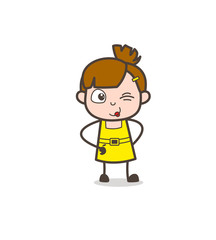 Naughty Kid Smiling with Winking Eye - Cute Cartoon Girl Vector