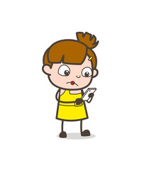 Chatting Online with Mobile - Cute Cartoon Girl Vector