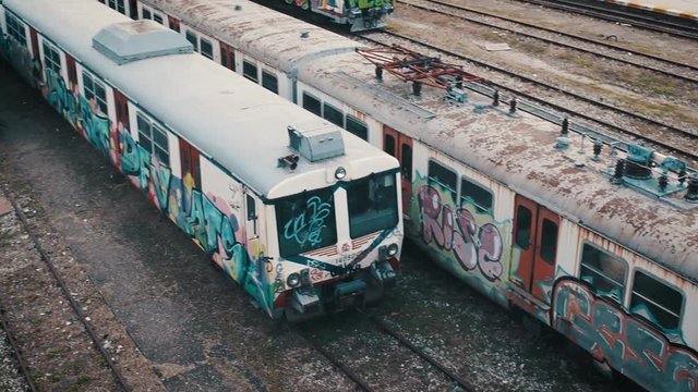 Old Trains Leftover At Garage