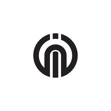 Initial letter in, ni, linked line circle shape logo, monogram black color