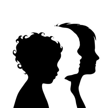 Vector Silhouette Of Family On White Background.