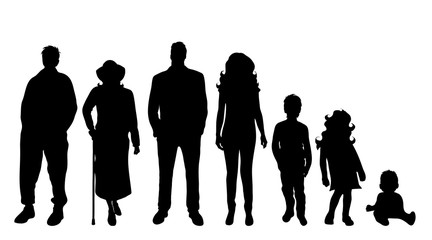 Vector silhouette of family on white background.