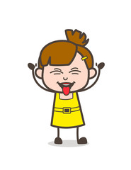 Naughty Kid Stuck Out Tongue Face - Cute Cartoon Girl Vector
