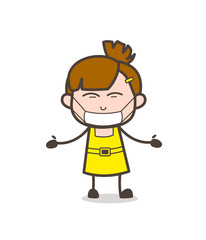 Medical Mask on Face - Cute Cartoon Girl Vector