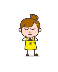 Absorbed in Prayer - Cute Cartoon Girl Vector