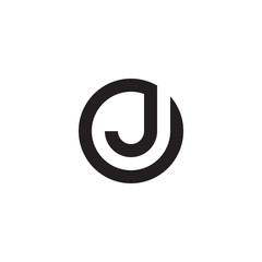 Initial letter oj, jo, j inside o, linked line circle shape logo, monogram black color

