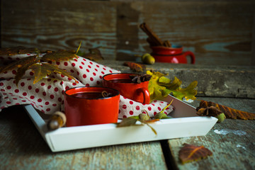 Autumnal concept with yellow leaves