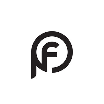 Initial letter pf, fp, f inside p, linked line circle shape logo, monogram black color

