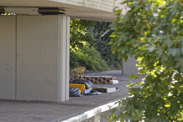 homeless living under the bridge