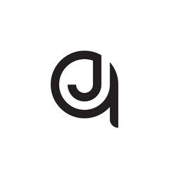 Initial letter qj, jq, j inside q, linked line circle shape logo, monogram black color

