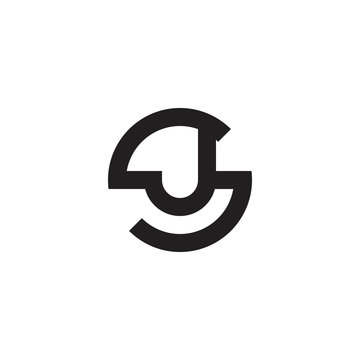 Initial letter sj, js, j inside s, linked line circle shape logo, monogram black color

