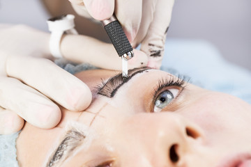 Microblading eyebrows workflow in a beauty salon 