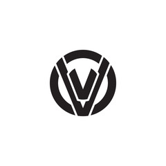 Initial letter vv, v inside v, linked line circle shape logo, monogram black color