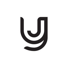 Initial letter yj, jy, j inside y, linked line circle shape logo, monogram black color