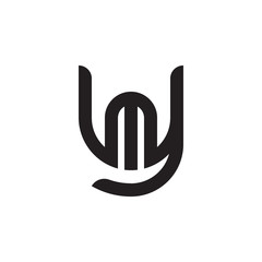 Initial letter ym, my, m inside y, linked line circle shape logo, monogram black color