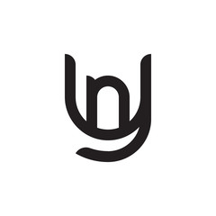 Initial letter yn, ny, n inside y, linked line circle shape logo, monogram black color - obrazy, fototapety, plakaty