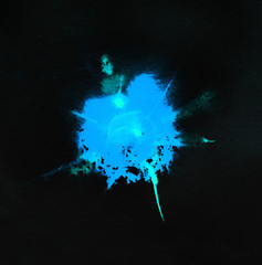 Watercolor Blue color splash on black background