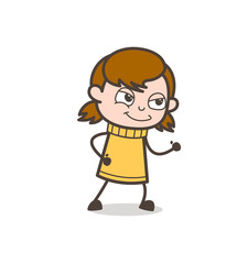 Smiling Face with Walking Pose - Cute Cartoon Girl Illustration