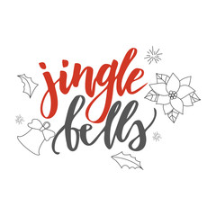 Christmas greeting card. Jingle bells. Hand drawn design elements. Vector calligraphy design