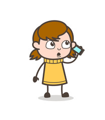 Calling with Phone - Cute Cartoon Girl Illustration