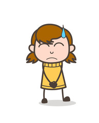 Pensive Face with Cold Sweat - Cute Cartoon Girl Illustration