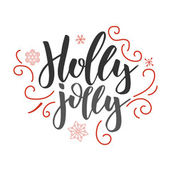 Holly jolly. Handwritten modern brush lettering. Handwriting script lettering. Vector elements for design