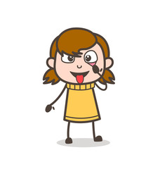 Showing Eye and Tongue - Cute Cartoon Girl Illustration
