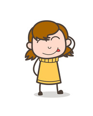 Smiling Face Savoring Delicious Food - Cute Cartoon Girl Illustration