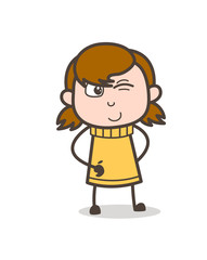 Winking Eye and Smiling Face - Cute Cartoon Girl Illustration