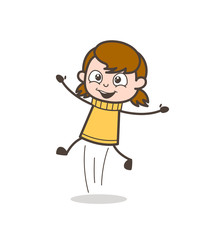 Joyful Kid Jumping in Excitement - Cute Cartoon Girl Illustration