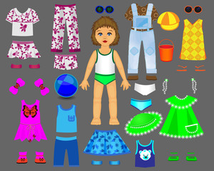 
Paper doll clothes and set for play and creativity. Part 1. Summer