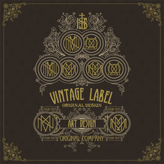 Old vintage card with griffin and floral ornament - vector