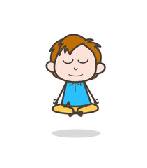 Doing Meditation Yoga - Cute Cartoon Kid Vector