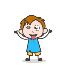 Teasing Tongue and Winking Eye - Cute Cartoon Kid Vector