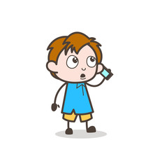 Little Boy Talking on Mobile - Cute Cartoon Kid Vector