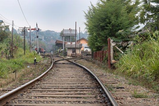 Train Tracks leading to the station in Haputale Sri Lanka.