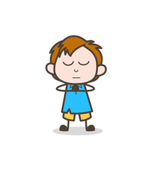 Silent Boy Doing Prayer - Cute Cartoon Kid Vector