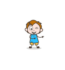 Naughty Boy Winking Eye and Pointing Finger - Cute Cartoon Kid Vector