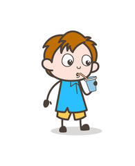 Thirsty Boy Drinking Water - Cute Cartoon Kid Vector