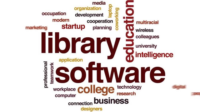 Library software animated word cloud, text design animation.