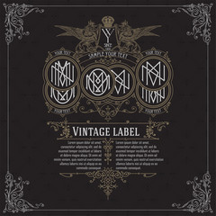 Old vintage card with griffin and floral ornament - vector