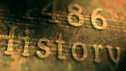 Rusty plate with the years of the last century. Animation of random historical dates. 4K UHD video loop background.