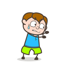 Little Kid Trying to Push - Cute Cartoon Boy Illustration