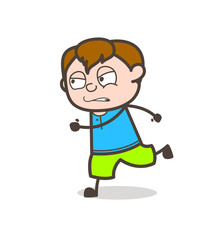 Running in Aggression - Cute Cartoon Boy Illustration
