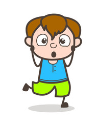 Jumping with Shocked Face - Cute Cartoon Boy Illustration