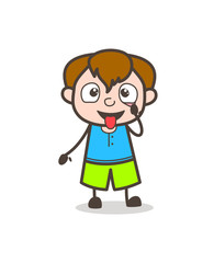 Showing Eyes and Tongue for Checkup - Cute Cartoon Boy Illustration