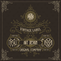 Old vintage card with griffin and floral ornament - vector