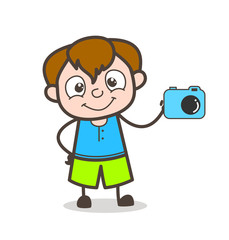 Little Kid Showing Camera - Cute Cartoon Boy Illustration